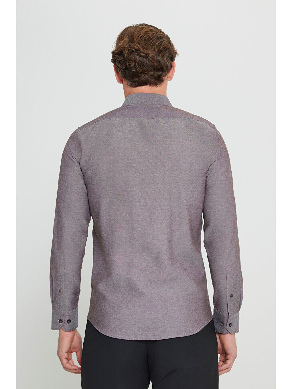 Erkek Kahverengi Tailored Slim Fit Dar Kesim Düğmeli Yaka Oxford Gömlek-4