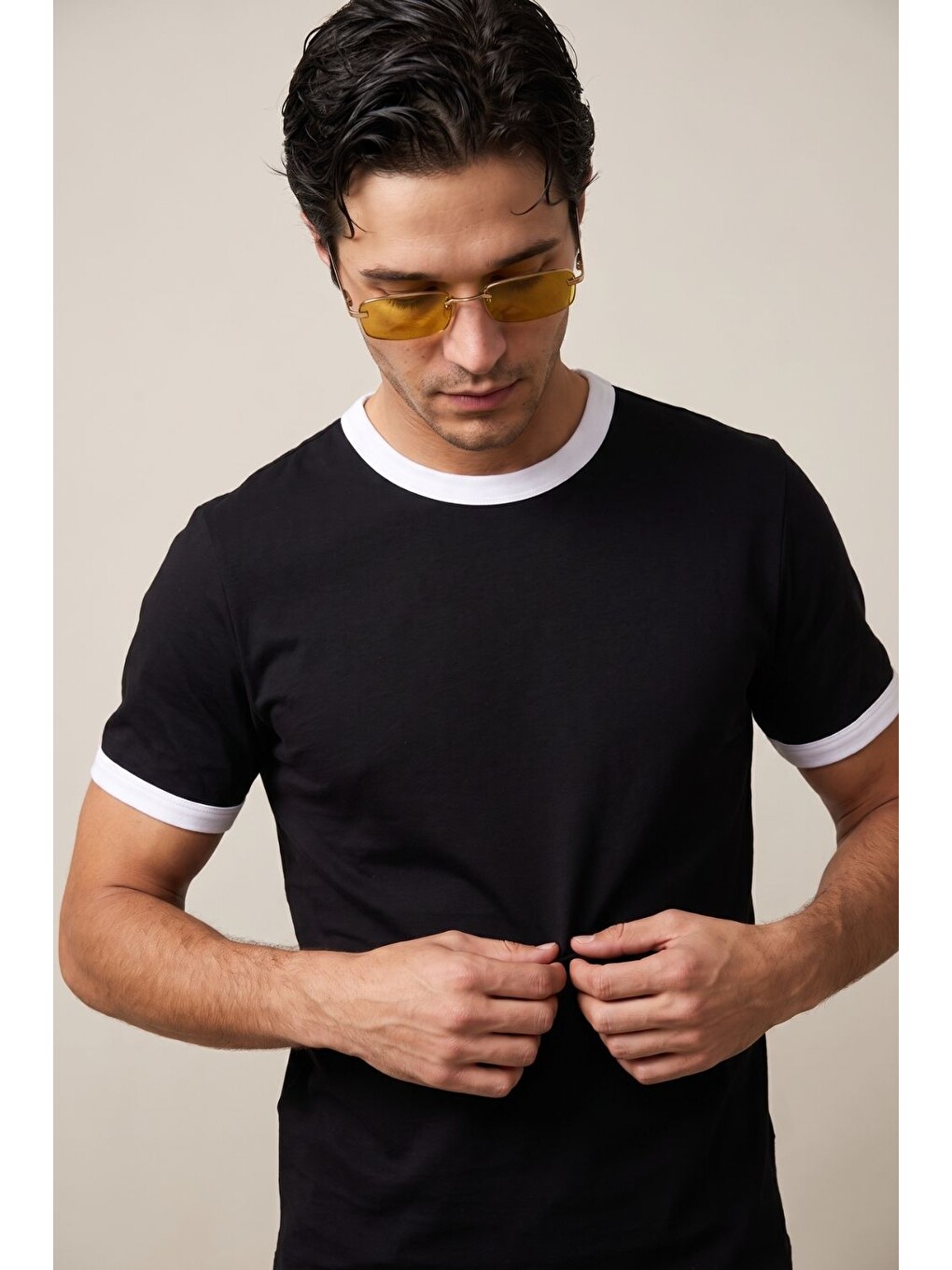 Erkek Ringer Siyah T-shirt-2