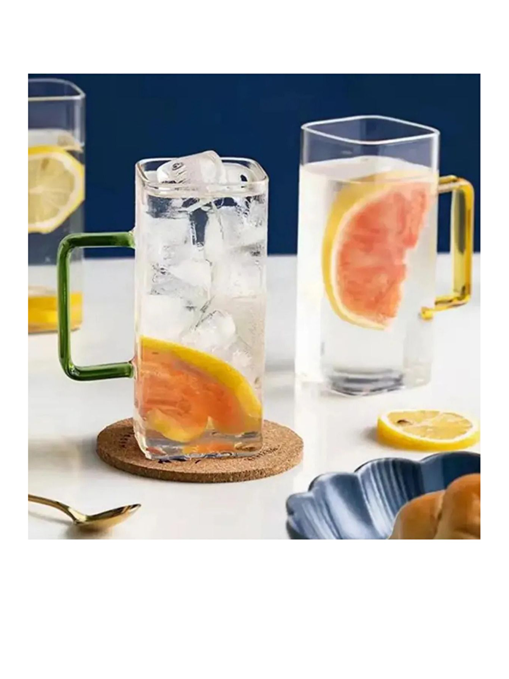 Renksiz Kare Cam Siyah Kulplu Su Bardağı 350 ml 3 Adet-4