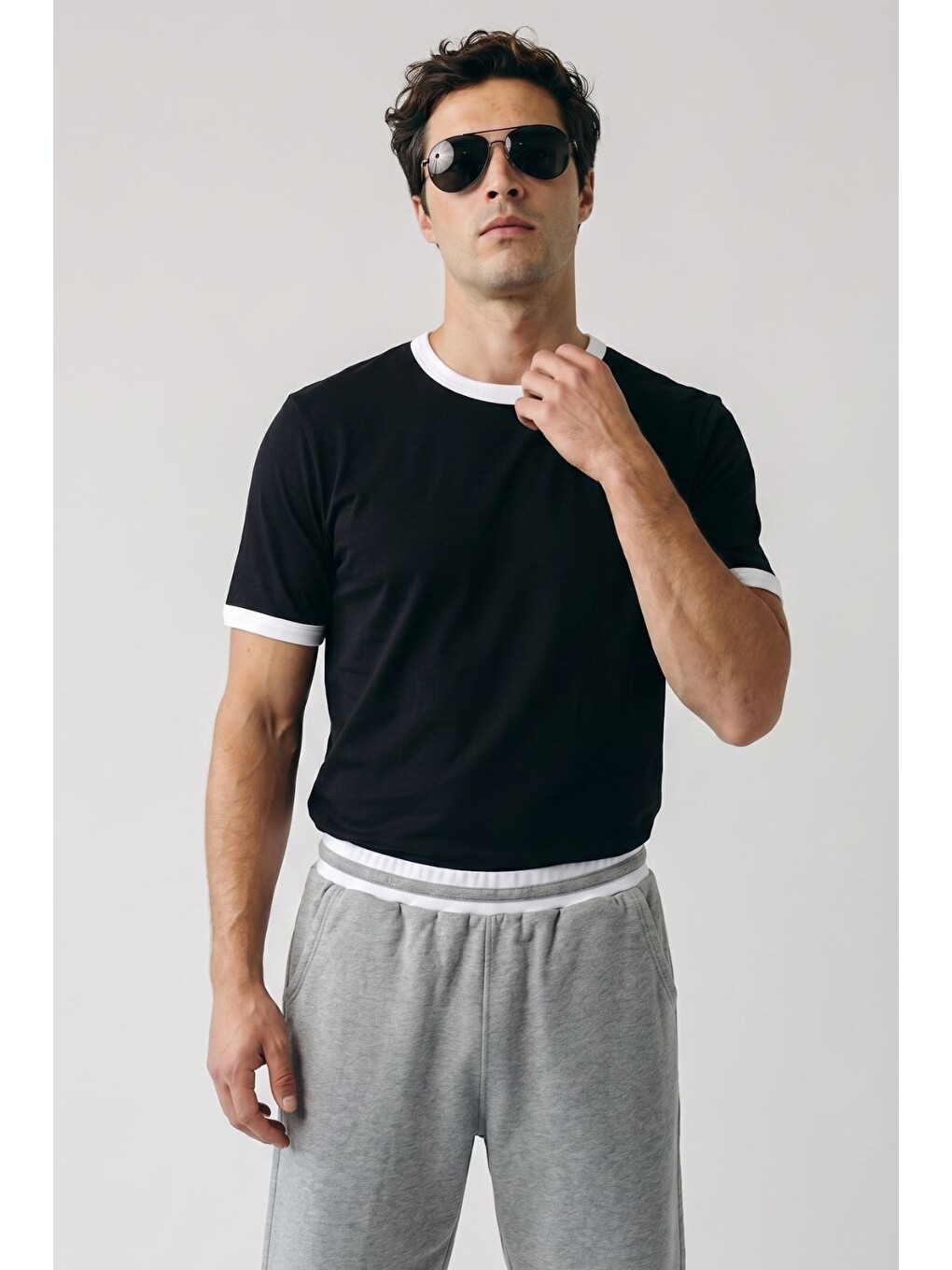 Erkek Ringer Siyah T-shirt-3