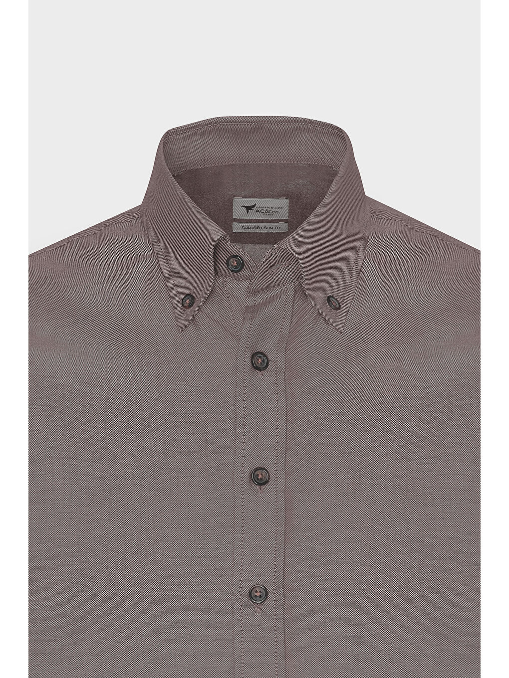 Erkek Kahverengi Tailored Slim Fit Dar Kesim Düğmeli Yaka Oxford Gömlek-6