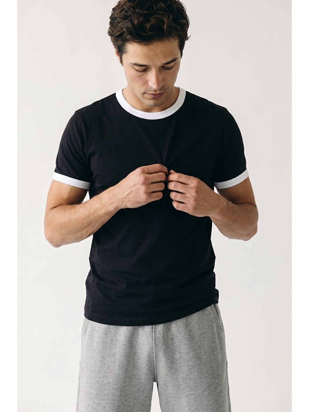 Erkek Ringer Siyah T-shirt-4
