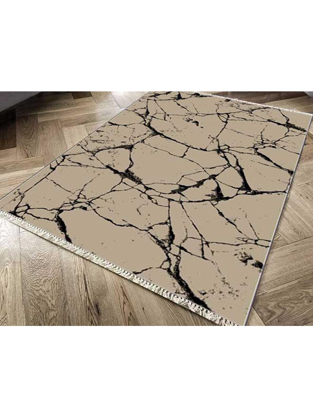 Kahverengi Kaymaz Taban Dijital Baskı Kadife Halı Crack Wall Kahve 180x280 Cm