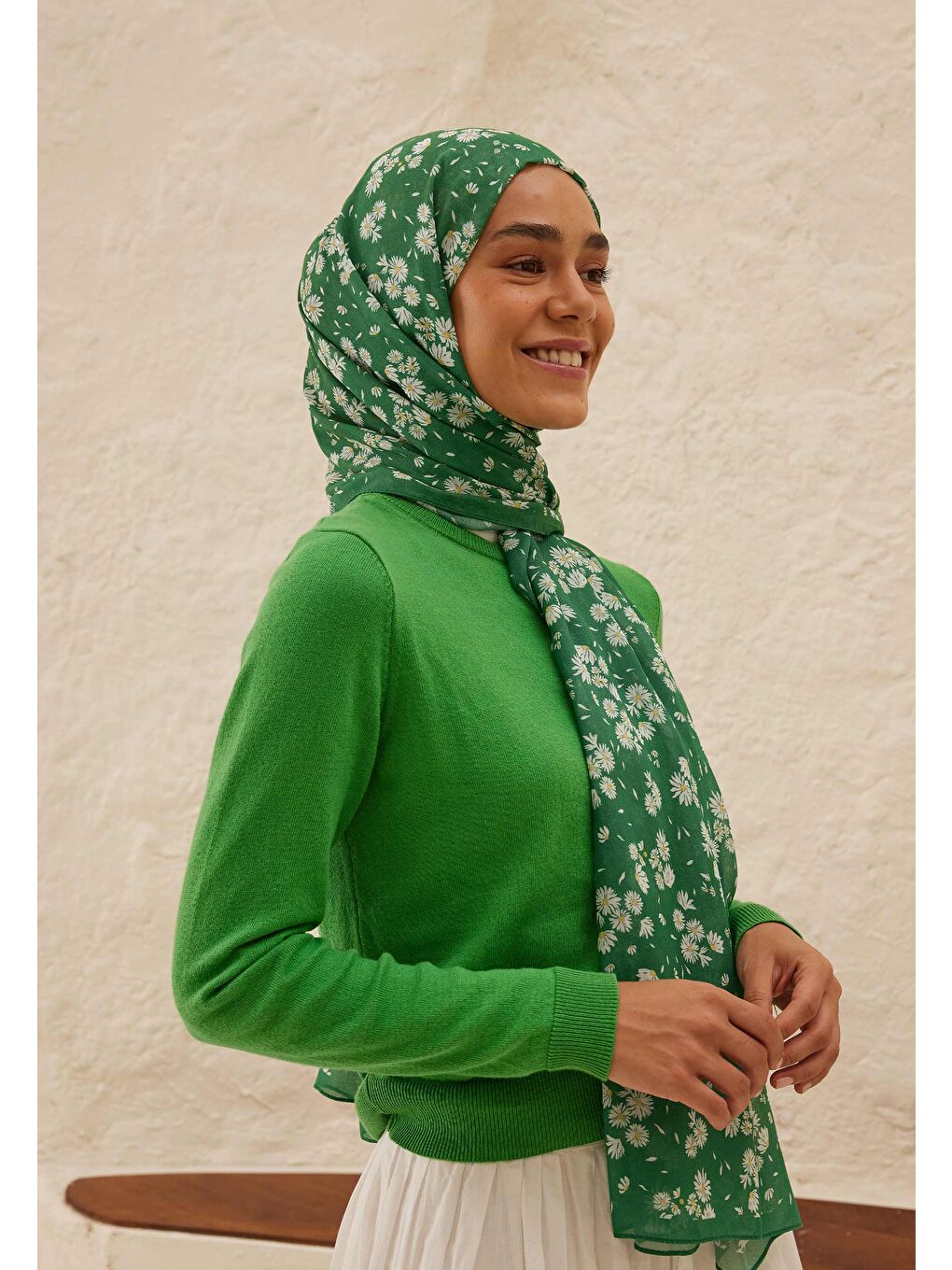 Papatya Desen Rami Şal Yeşil-1