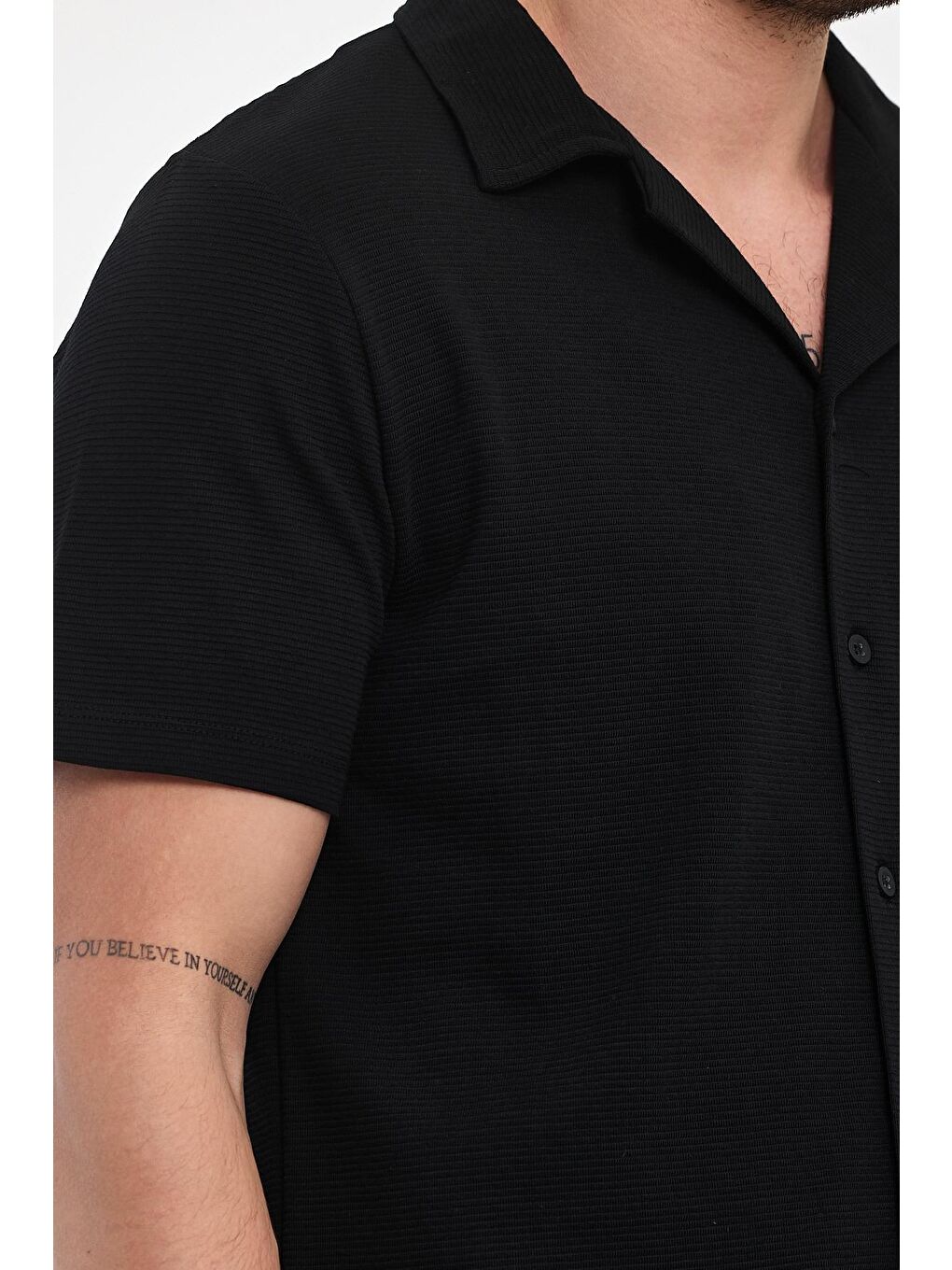 Siyah Erkek Ottoman Önü Düğmeli Erkek Gömlek Tişört 2640-2