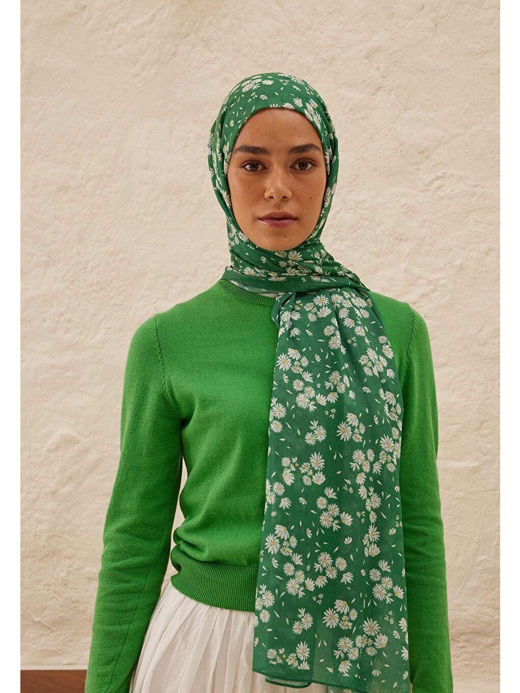 Papatya Desen Rami Şal Yeşil-3