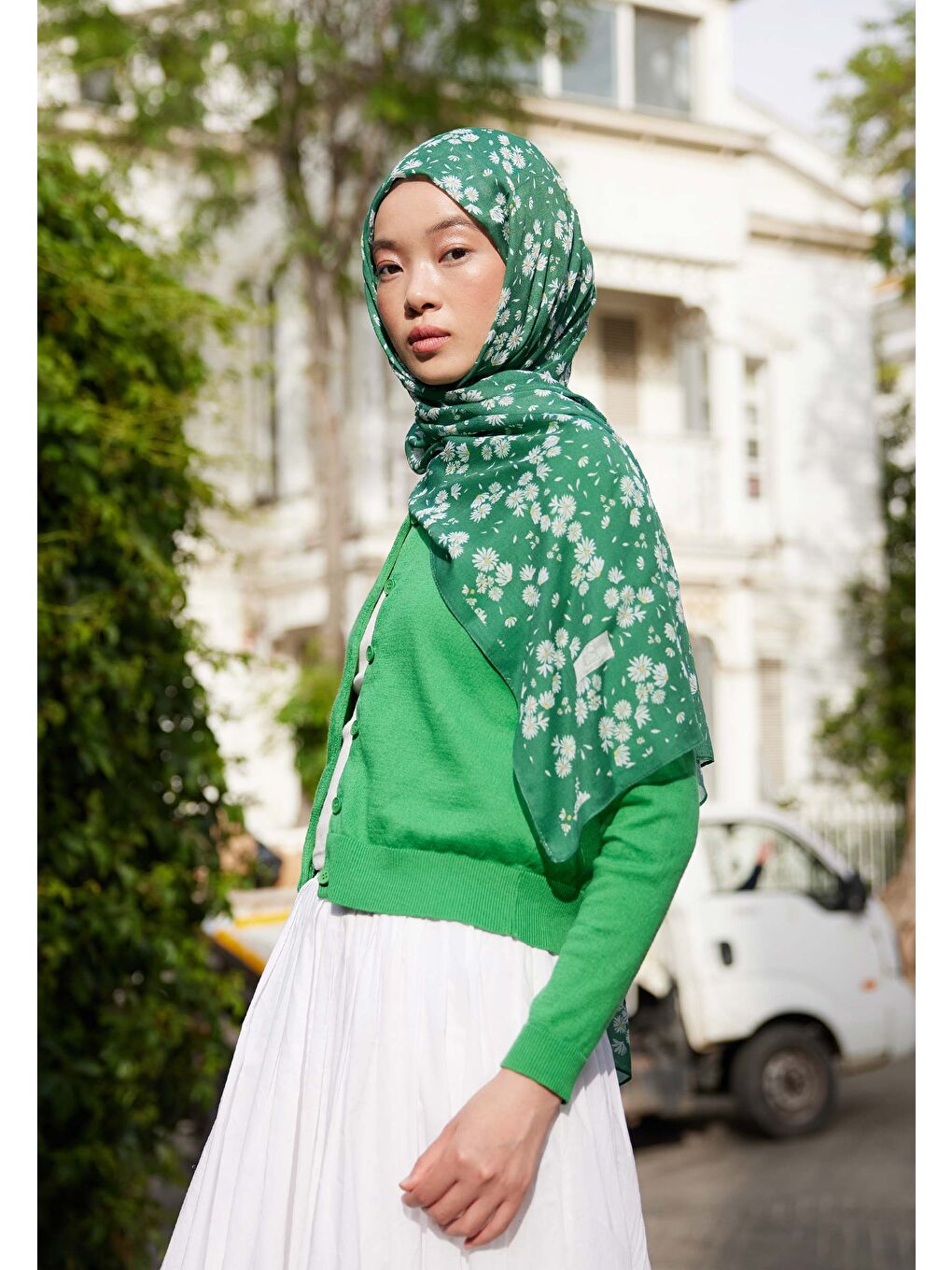 Papatya Desen Rami Şal Yeşil-4