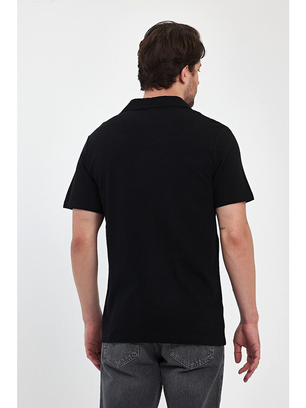 Siyah Erkek Ottoman Önü Düğmeli Erkek Gömlek Tişört 2640-3