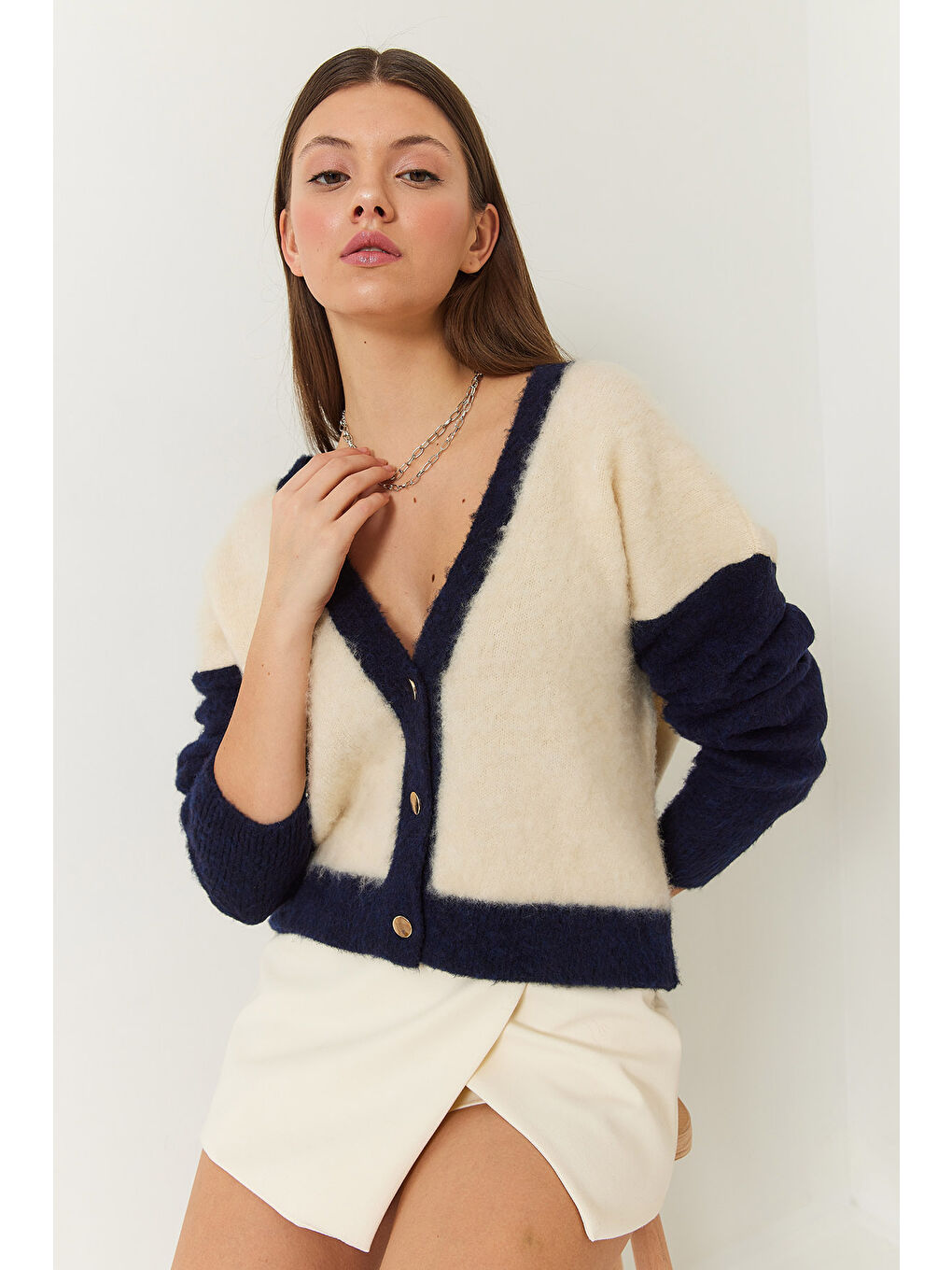 Lacivert Kadın Şardonlu Triko Hırka-3