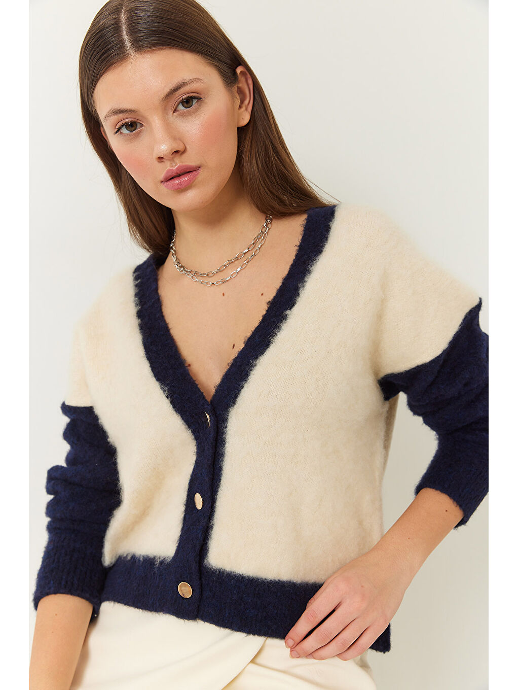 Lacivert Kadın Şardonlu Triko Hırka-4