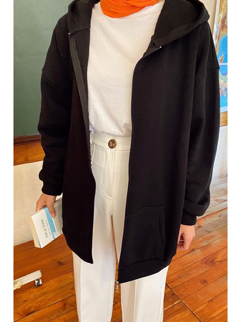 Ön Fermuar Detaylı Hırka Siyah-3