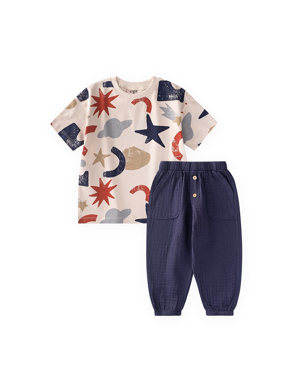 Müslin Pantolonlu T-shirt Takım 2-10 Yaş Bej