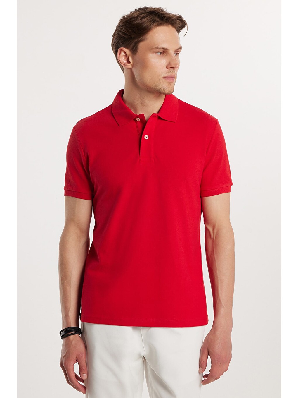 Erkek Slim Fit Dar Kesim Premium Seri %100 Pamuk Yumuşak Dokulu Merserize Kırmızı Polo Yaka Tişört-5