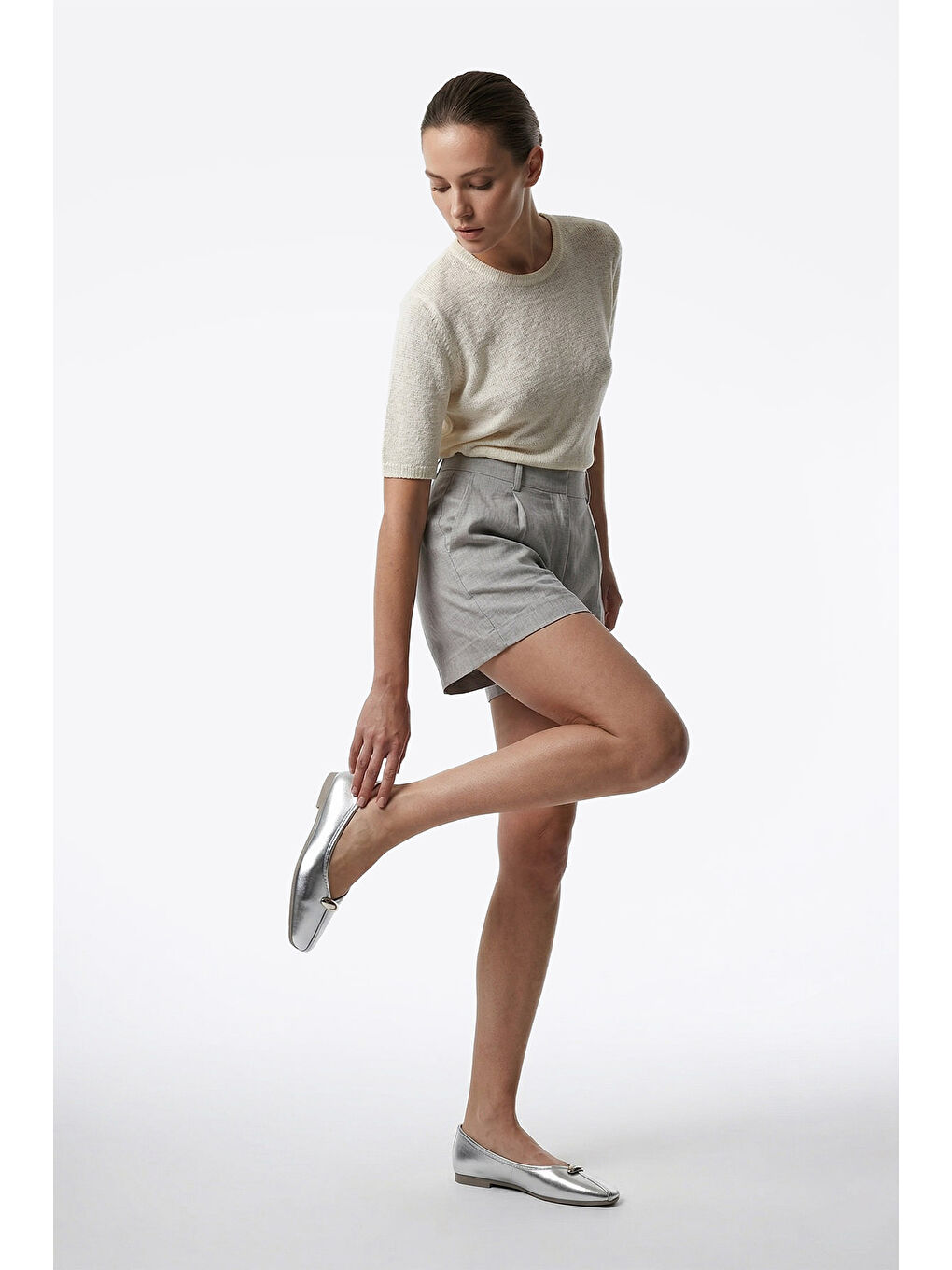 Gri Kadın GÜMÜŞ-GRİ Düz Tabanlı Babet-2