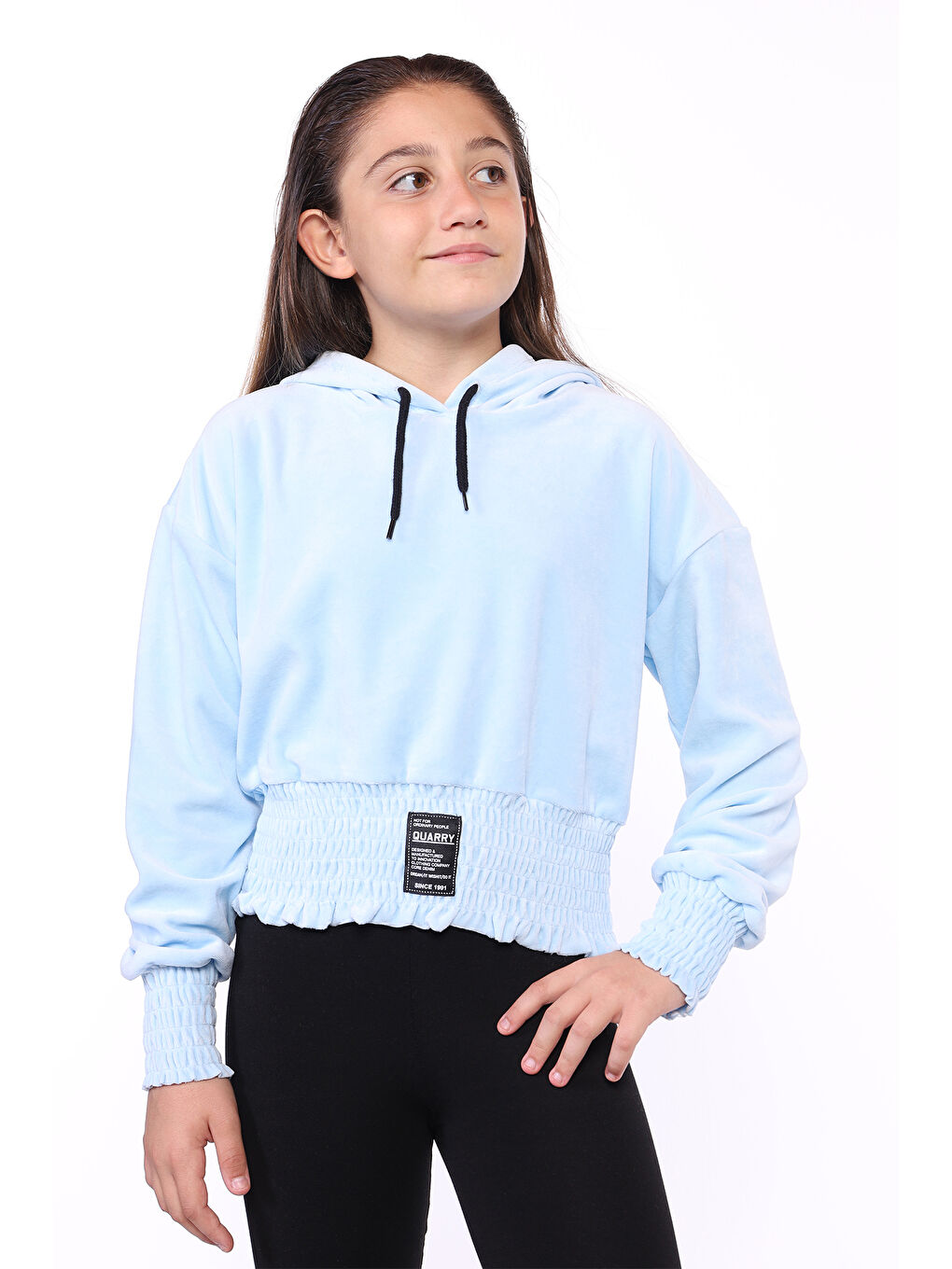 Toontoykids Mavi Kız Çocuk Kapüşonlu Kadife Sweatshirt