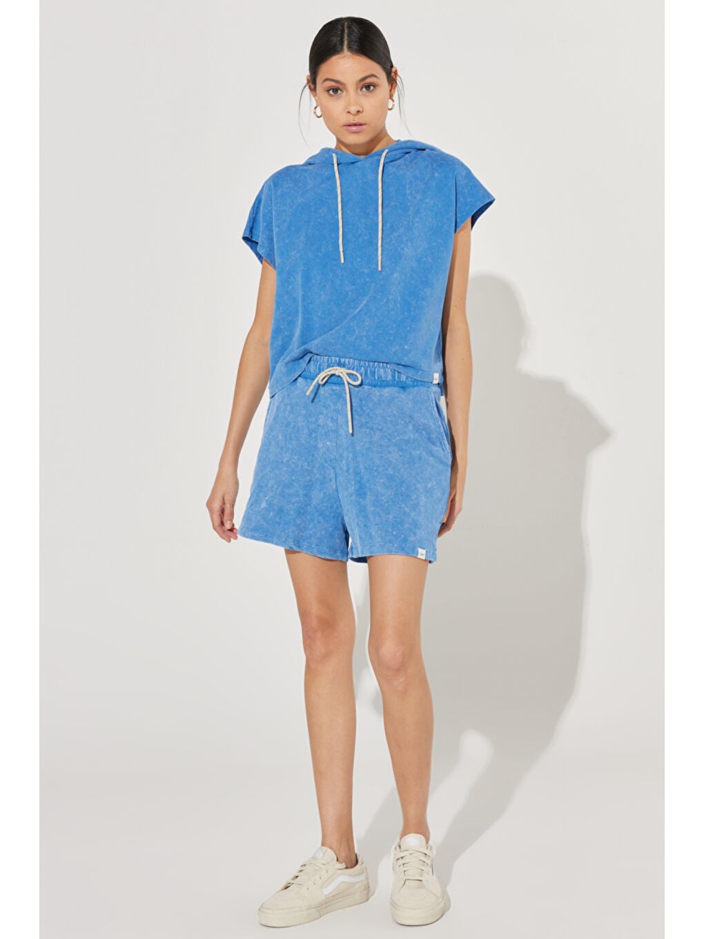 Yeşil Regular Fit Normal Kesim %100 Pamuk Lastikli Bel Mavi Sweat Şort-2