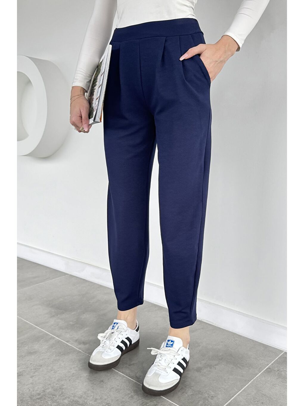 Lacivert Kadın Cepli Havuç Pantolon-1