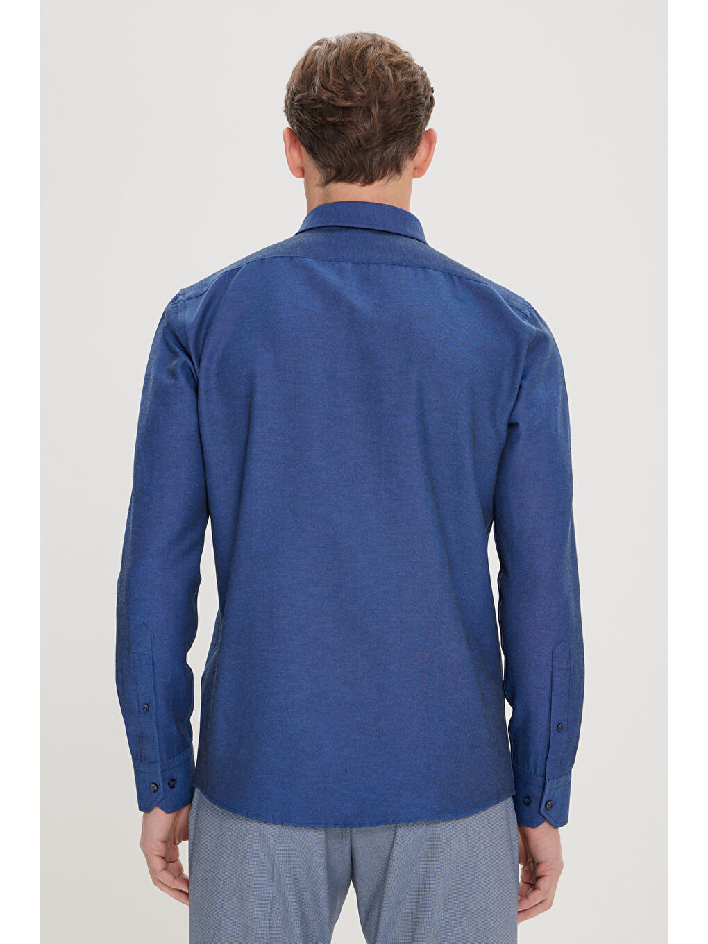 Erkek Koyu Lacivert Tailored Slim Fit Dar Kesim Düğmeli Yaka Oxford Gömlek-5