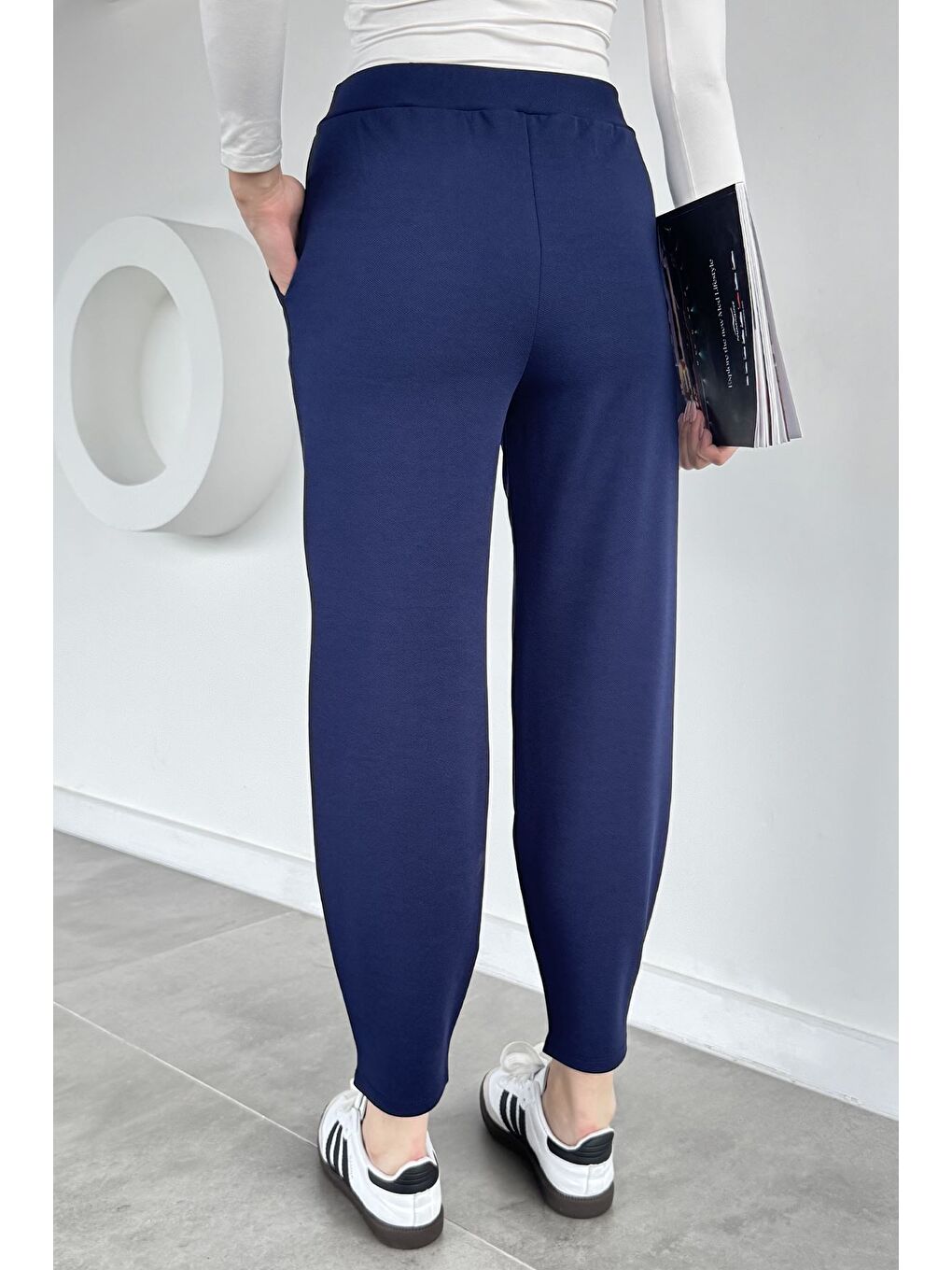 Lacivert Kadın Cepli Havuç Pantolon-2