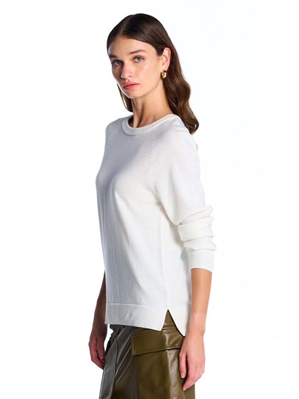 Beyaz Kemik Bisiklet Yaka Kazak-3