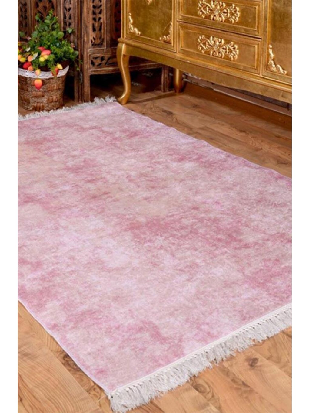 Pembe Kaymaz Taban Dijital Baskı Kadife Halı Duru Pudra 150x220 Cm-7