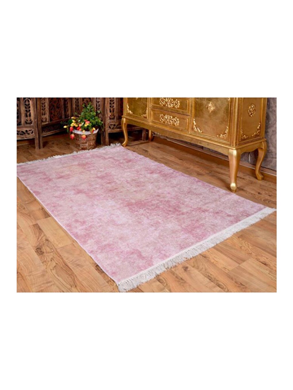 Pembe Kaymaz Taban Dijital Baskı Kadife Halı Duru Pudra 150x220 Cm-8