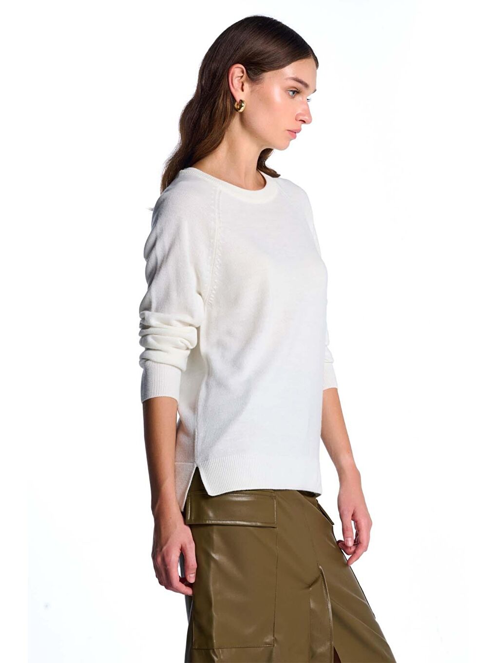 Beyaz Kemik Bisiklet Yaka Kazak-6