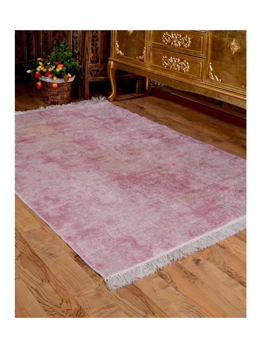 Pembe Kaymaz Taban Dijital Baskı Kadife Halı Duru Pudra 150x220 Cm-9