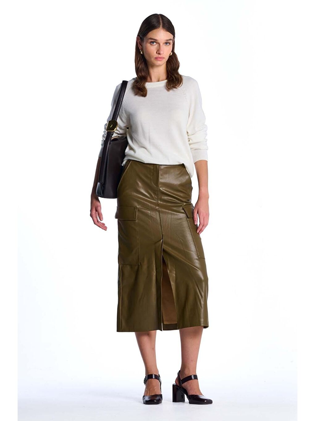 Beyaz Kemik Bisiklet Yaka Kazak-9