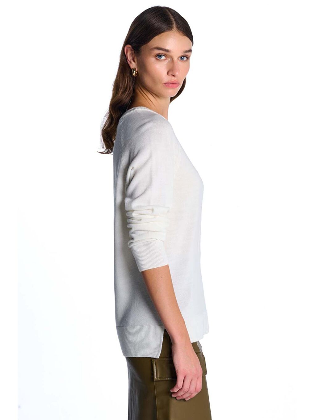 Beyaz Kemik Bisiklet Yaka Kazak-10