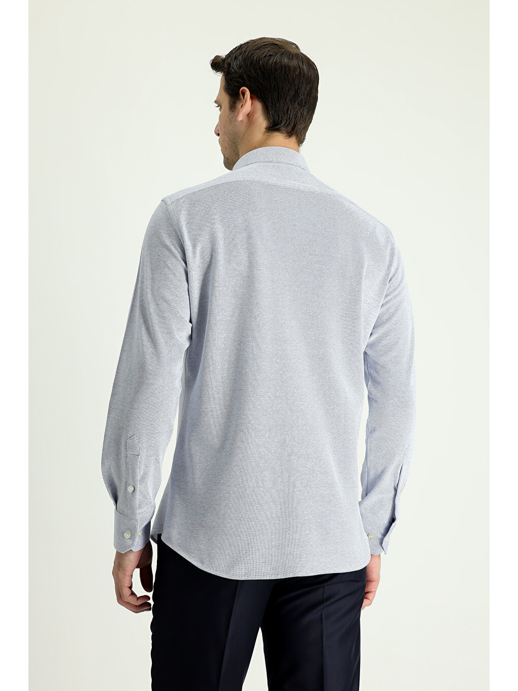 Mavi Uzun Kol Slim Fit Dar Kesim Desenli Örme Pamuk Gömlek-2