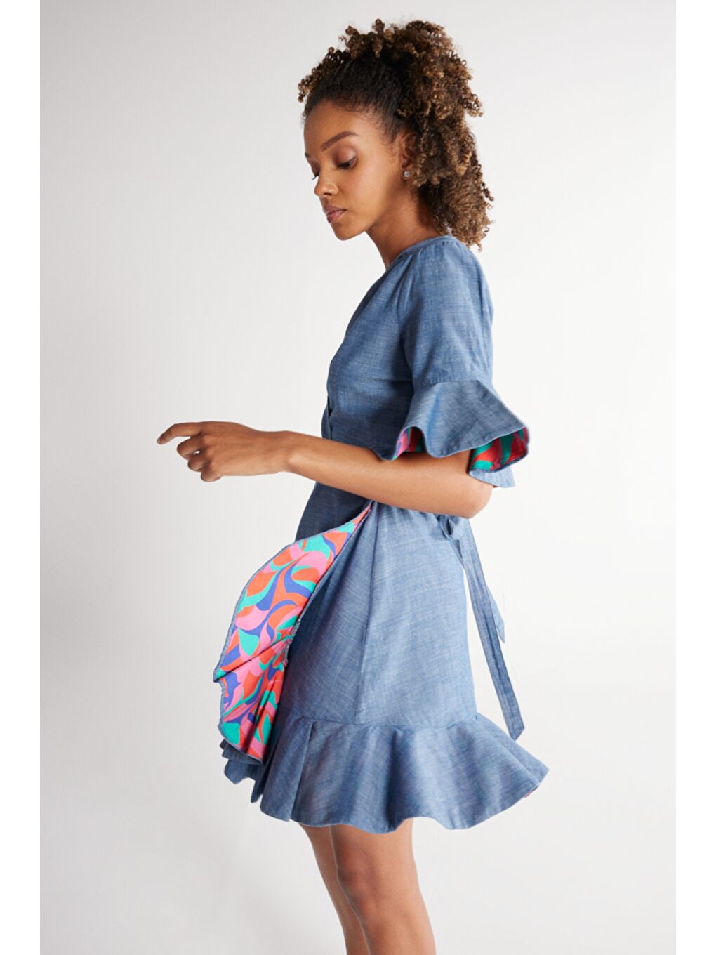 Mavi Regular Fit Normal Kesim %100 Pamuk V Yaka Jean Jean Kısa Elbise-2