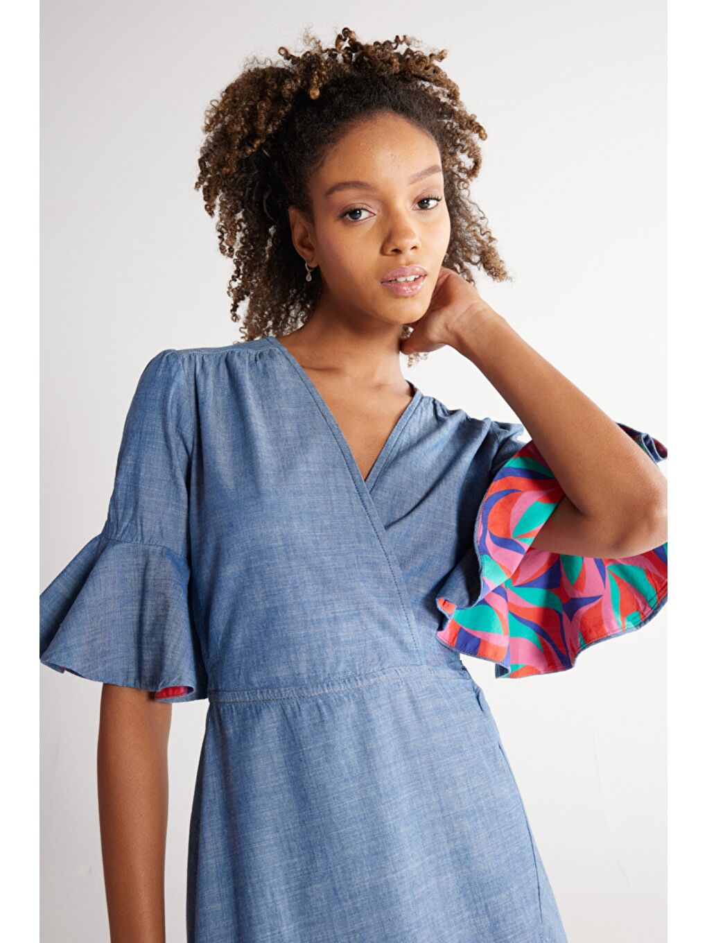 Mavi Regular Fit Normal Kesim %100 Pamuk V Yaka Jean Jean Kısa Elbise-3