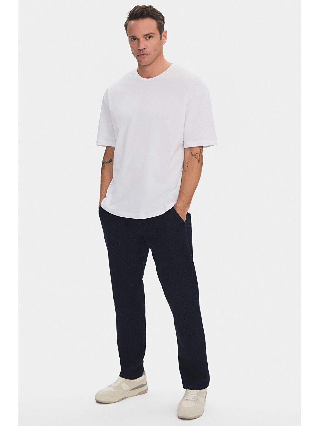 Beyaz Erkek 2'li Oversize Kalıp Tişört-1