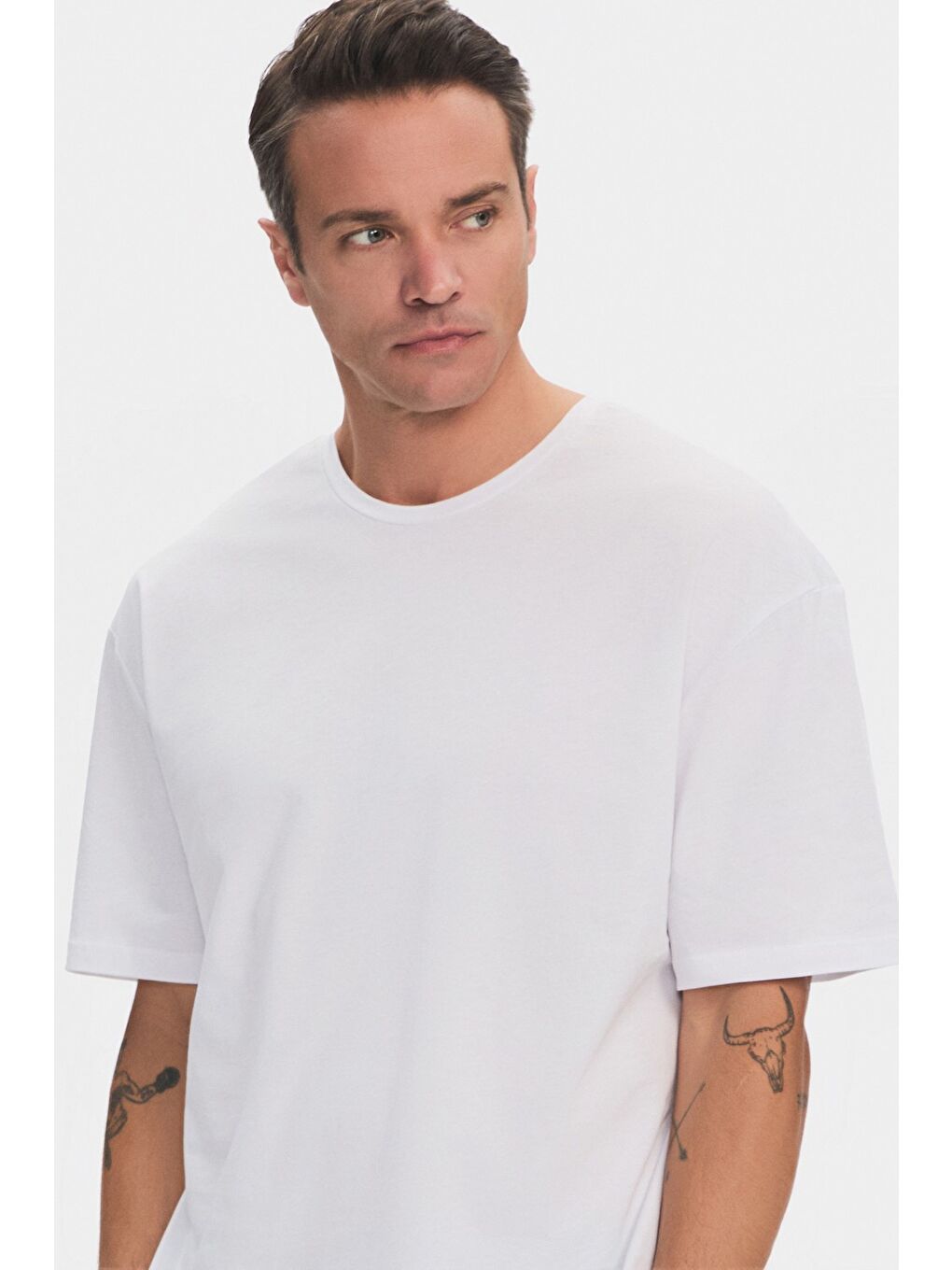 Beyaz Erkek 2'li Oversize Kalıp Tişört-2