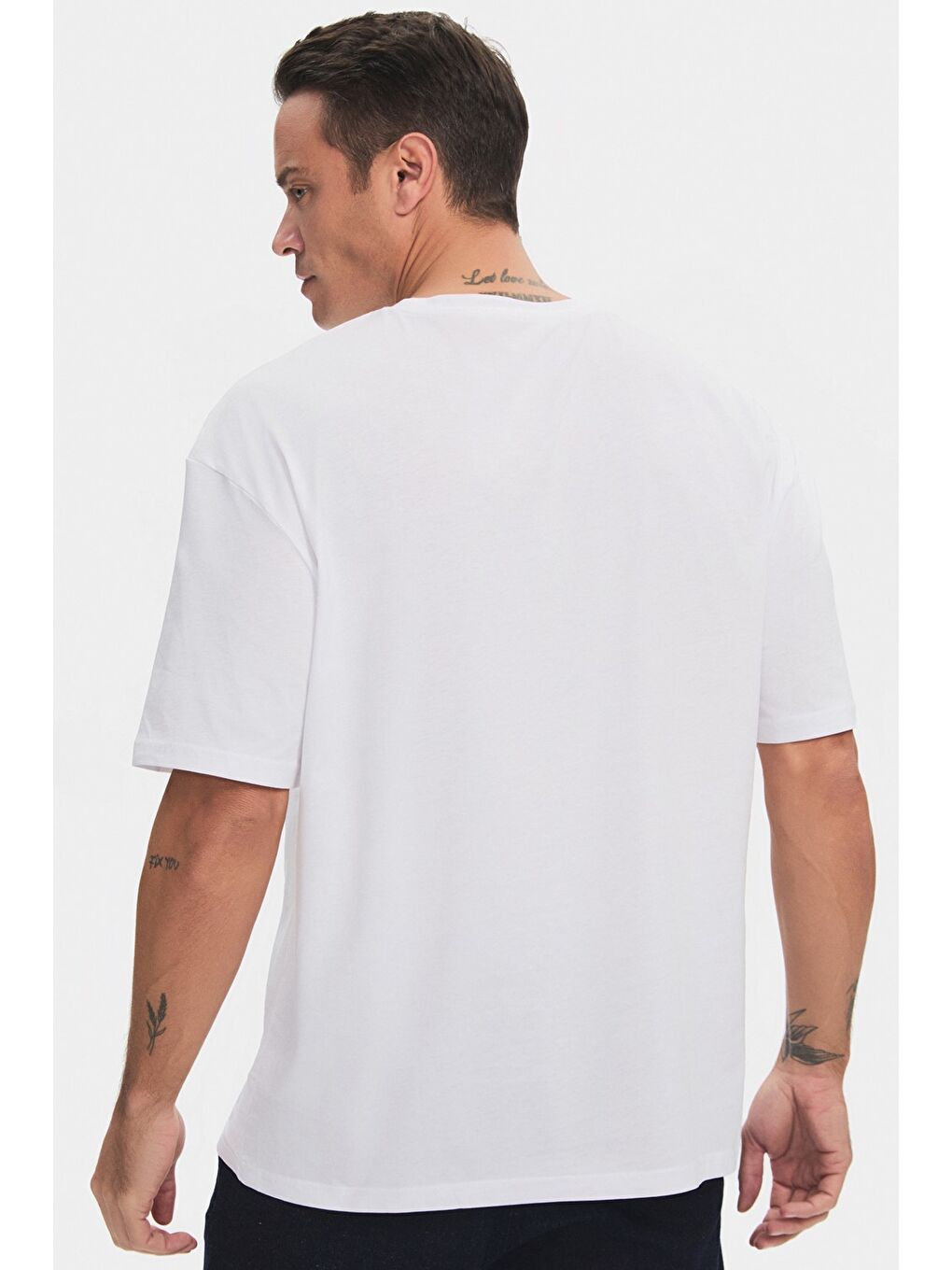 Beyaz Erkek 2'li Oversize Kalıp Tişört-5