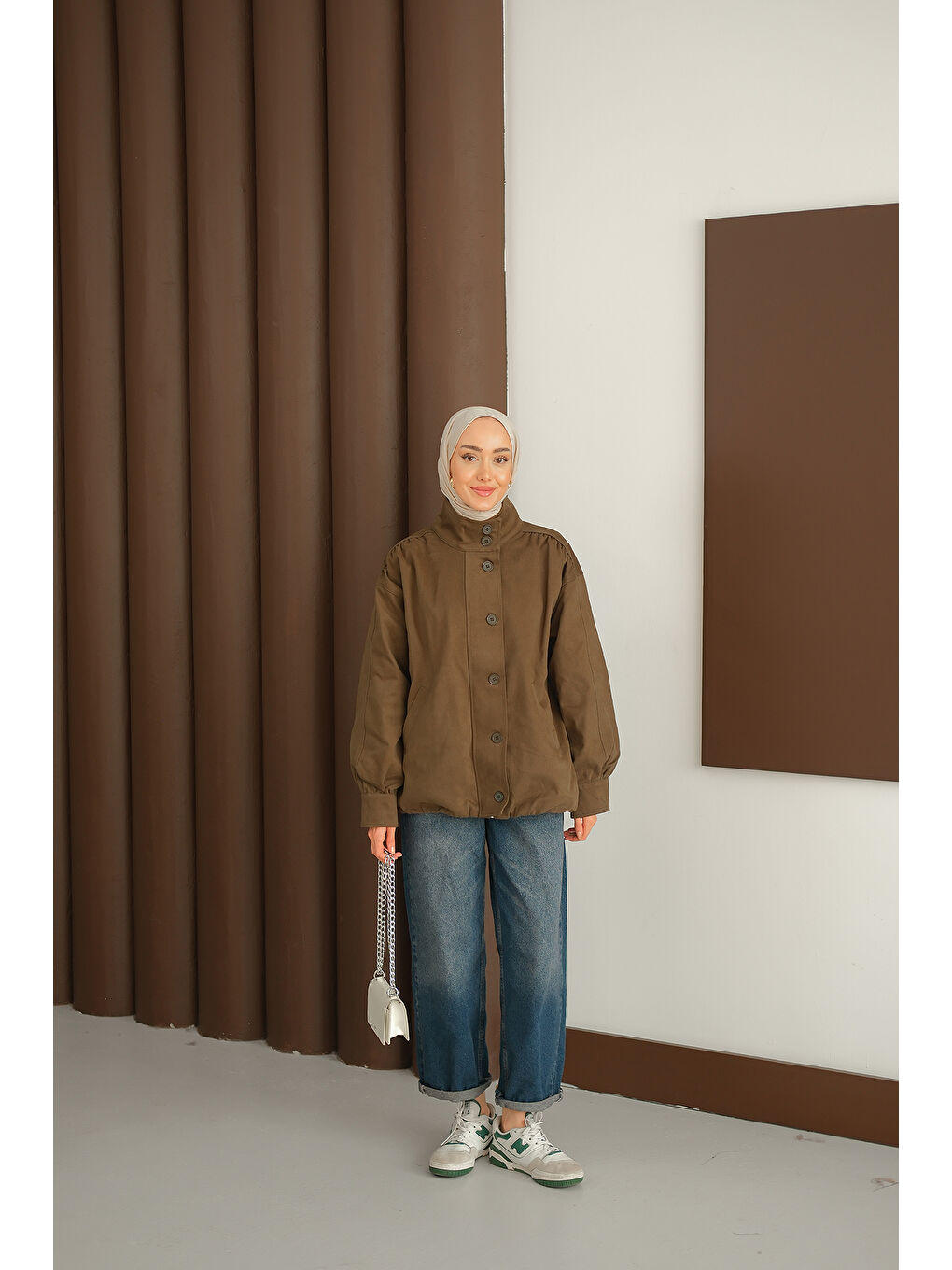 Kadın Düğme Detaylı Ceket Haki Yeşil-4