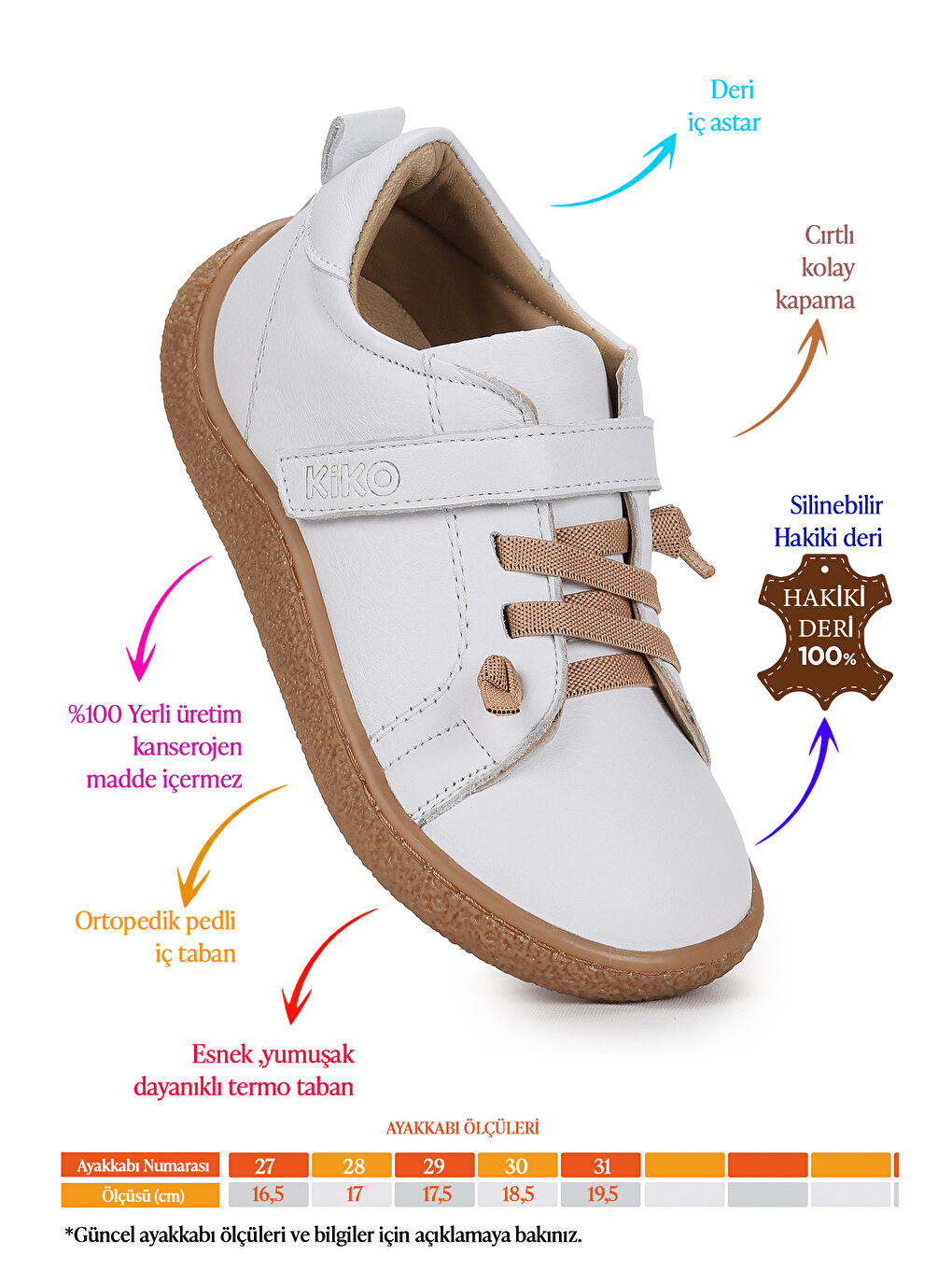 Beyaz Arad %100 Deri Günlük Erkek Çocuk Spor Ayakkabı-1