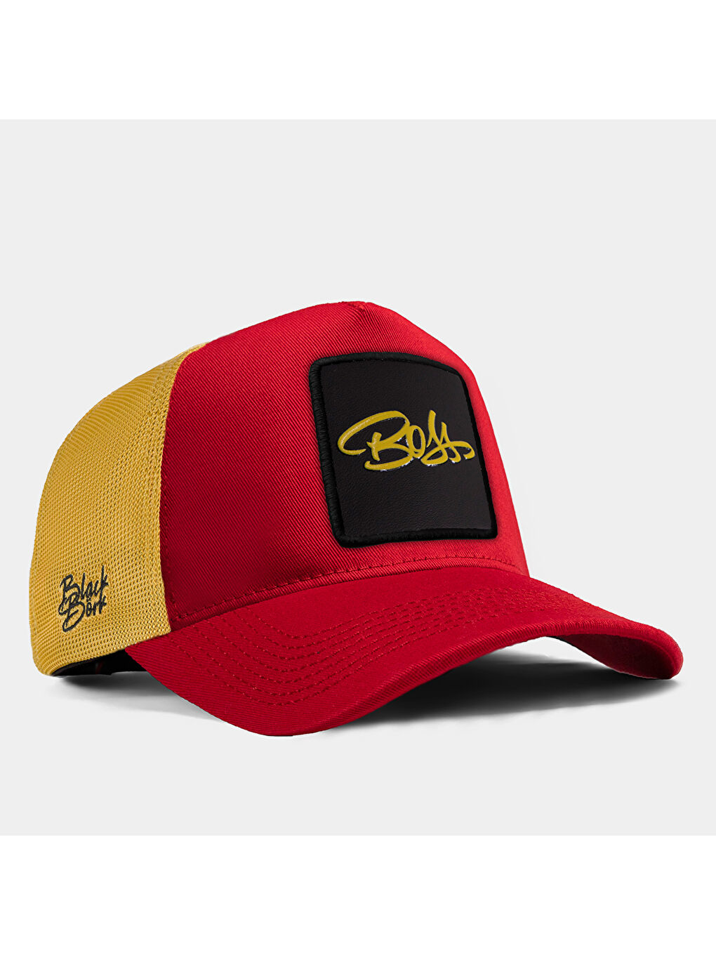 V1 Trucker Boss - 2 Kod Logolu Unisex Kırmızı - Sarı Fileli Şapka (Cap