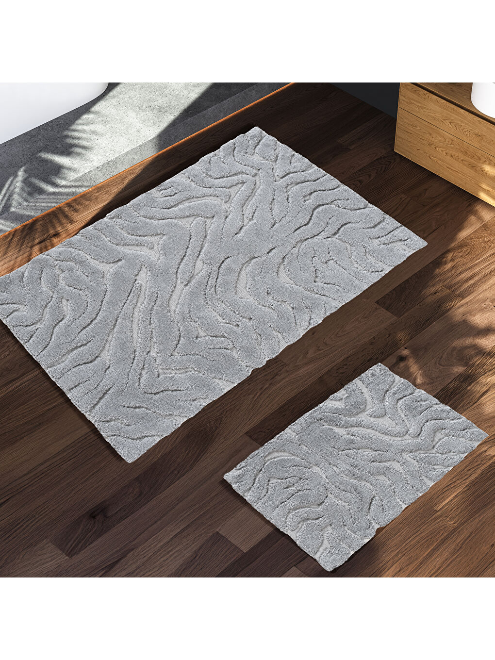 Home Wild Pamuk 2 li Banyo Paspası-Açık Gri