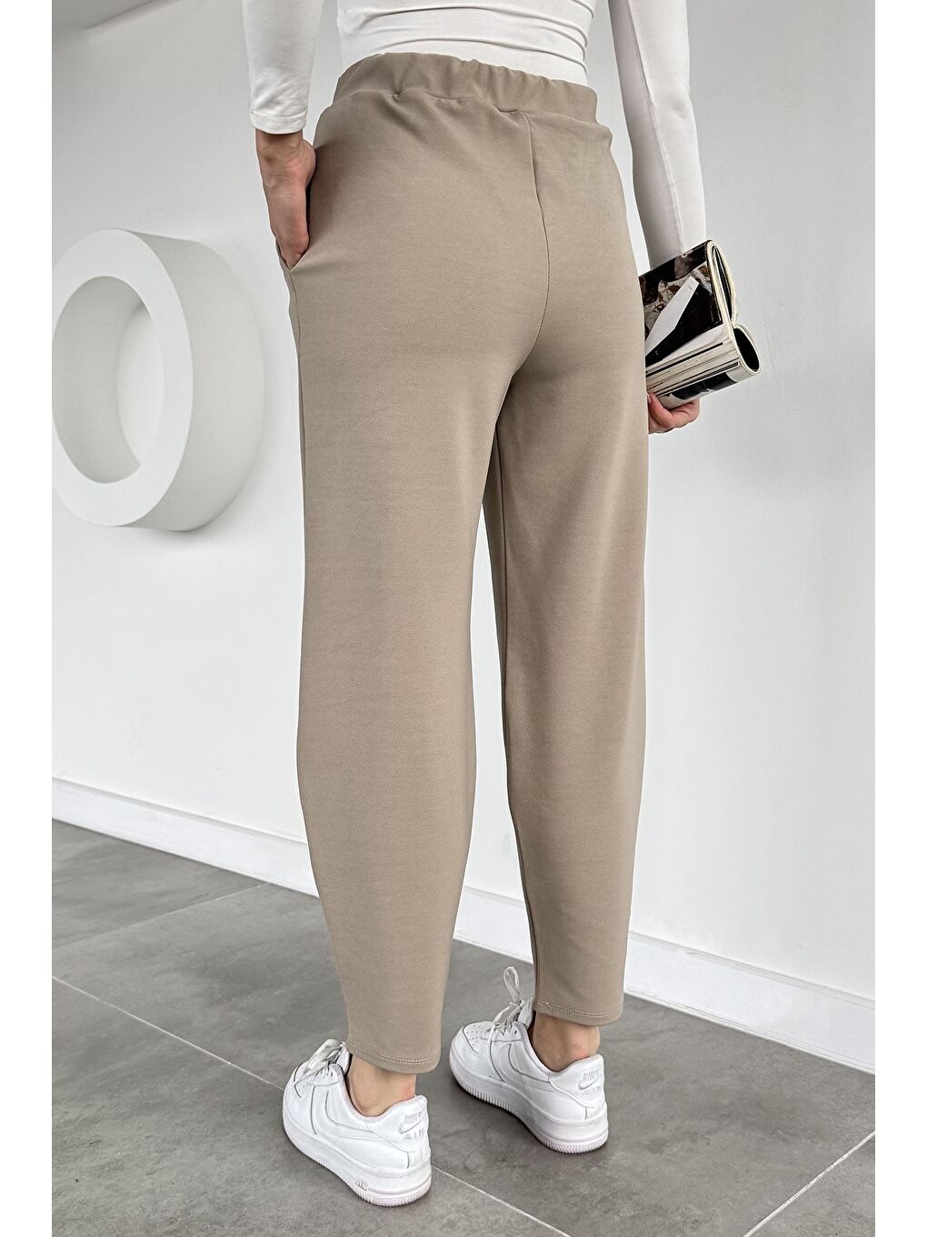 Bej Kadın Cepli Havuç Pantolon-2