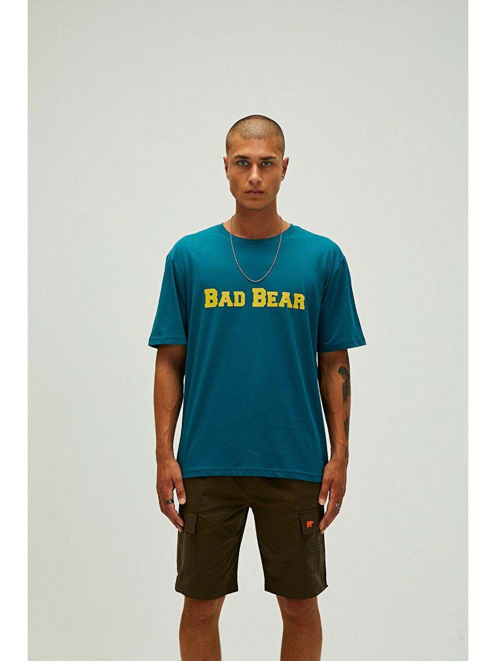 Bad Bear Title Oversize T-Shirt Petrol Mavi Baskılı Erkek Tişört