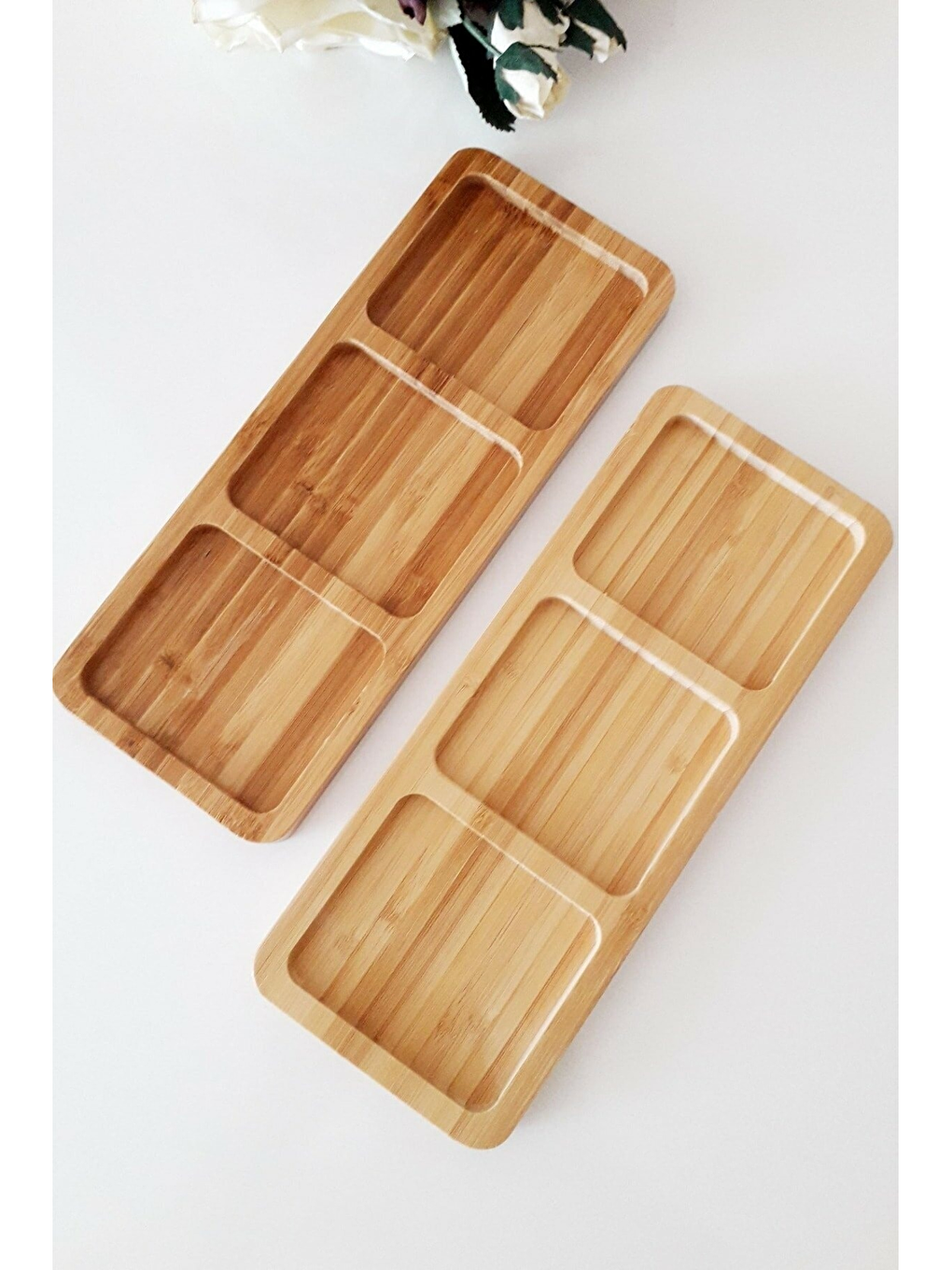 Bej 2 Adet Bambu 3 Bölmeli Çerezlik-2