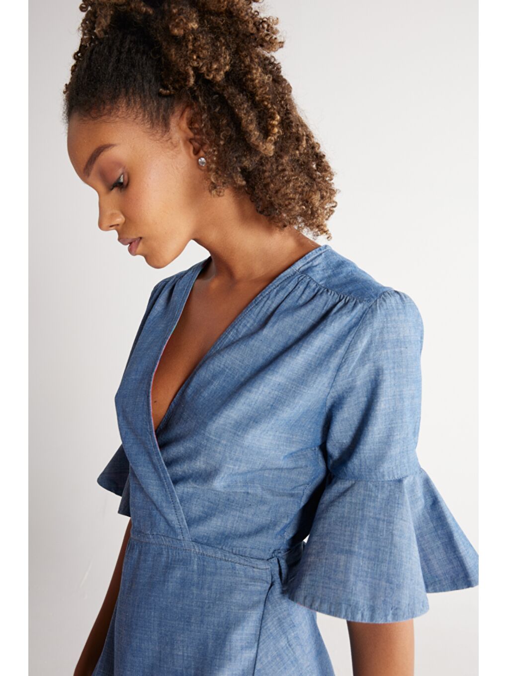 Mavi Regular Fit Normal Kesim %100 Pamuk V Yaka Jean Jean Kısa Elbise-5