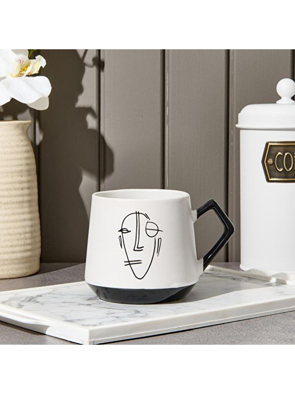 Kitchen Mask Desenli Kupa - Siyah / Beyaz - 500 ml