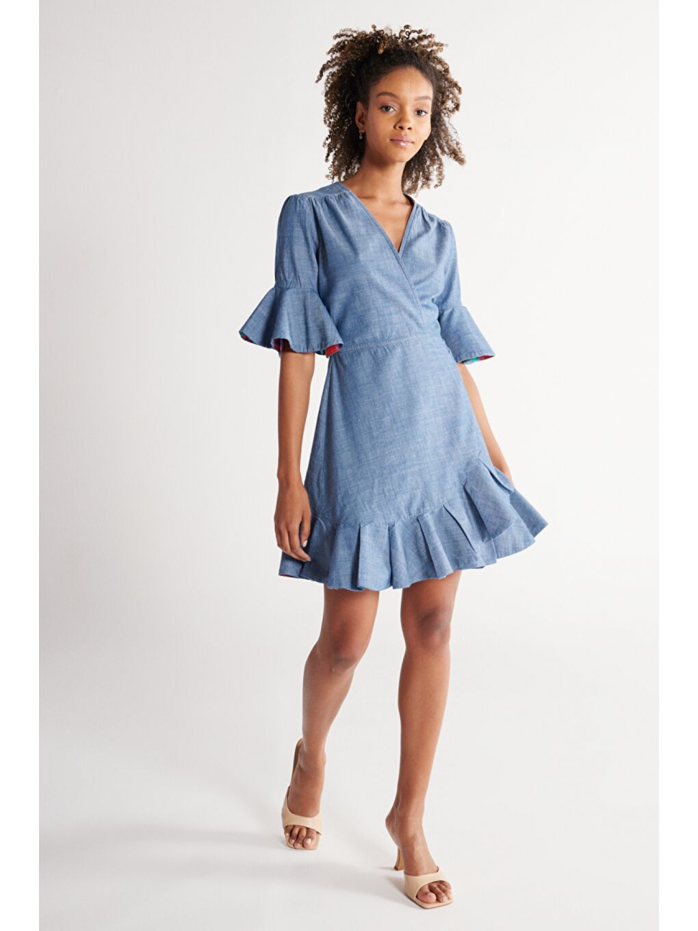 Mavi Regular Fit Normal Kesim %100 Pamuk V Yaka Jean Jean Kısa Elbise-6