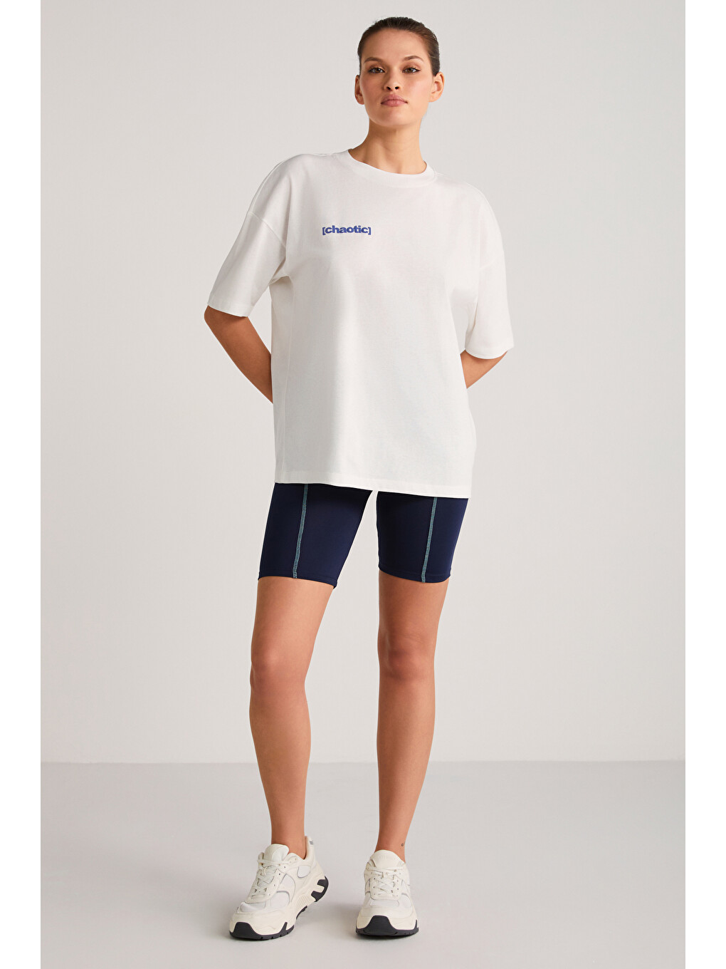Mavi ARCADIA Kadın %100 Pamuk Arka ve Önü Yazi Detaylı Baskılı Slim MAVİ-EKRU T-Shirt-1