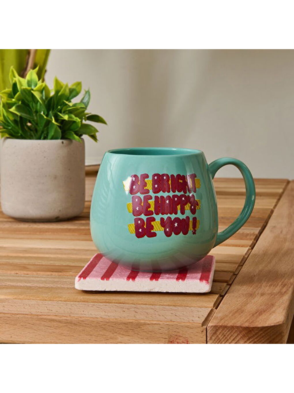 Kitchen Be Bright Be Happy Be You Sloganlı Kupa - Yeşil - 310 ml