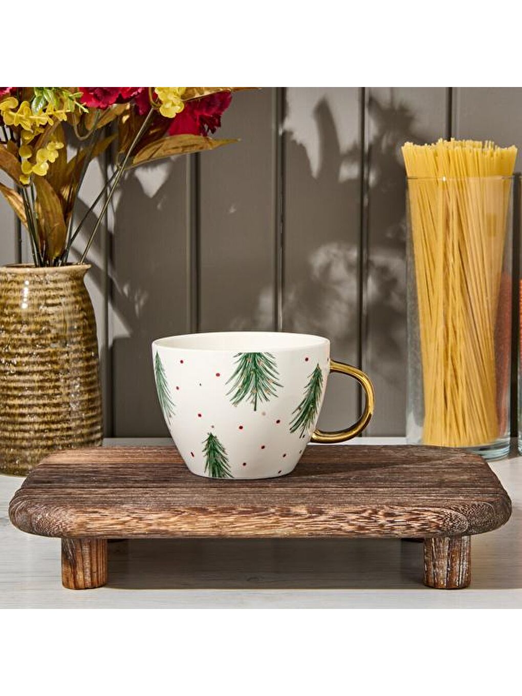 Karışık Kitchen New Bone Yaprak Desenli Kupa - Renkli - 430 ml