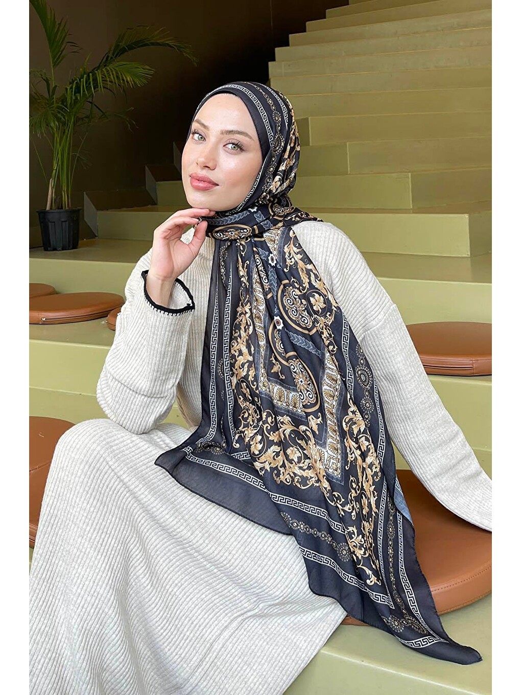 Versa Desen Pamuk Şal Siyah